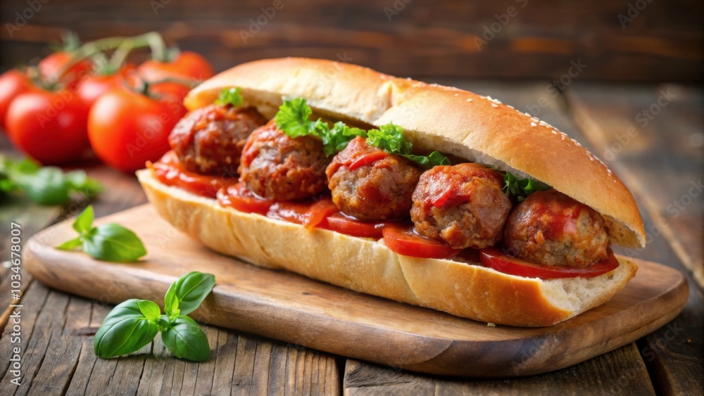 Delicious meatball sandwich made with juicy meatballs on a fresh hoagie roll, meatball, sandwich, hoagie, roll Delicious meatball sandwich made with juicy meatballs on a fresh hoagie roll, meatball, sandwich, hoagie, roll