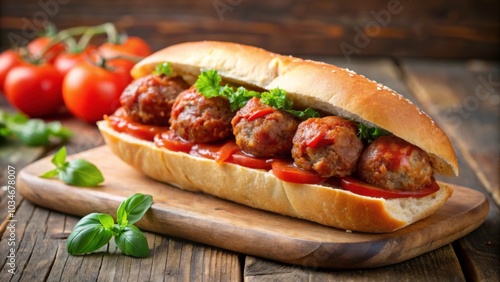 Delicious meatball sandwich made with juicy meatballs on a fresh hoagie roll, meatball, sandwich, hoagie, roll