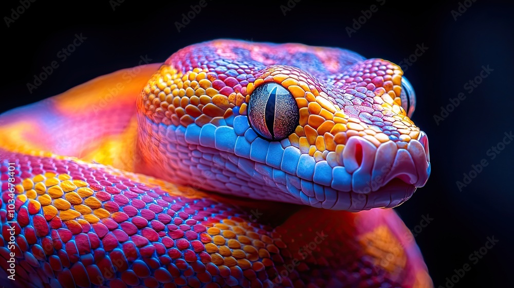 Fototapeta premium vibrant colorful snake symbolizing python programming language s flexibility and power.stock image