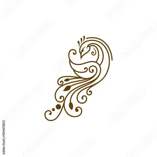 peacock icon with very beautiful tail, line style