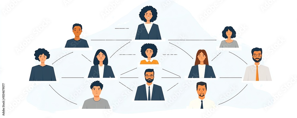 Illustration of a Human Resources Development department facilitating employee training, showcasing an organization chart focused on building a strong and efficient team Illustration of a Human Resources Development department facilitating employee training, showcasing an organization chart focused on building a strong and efficient team