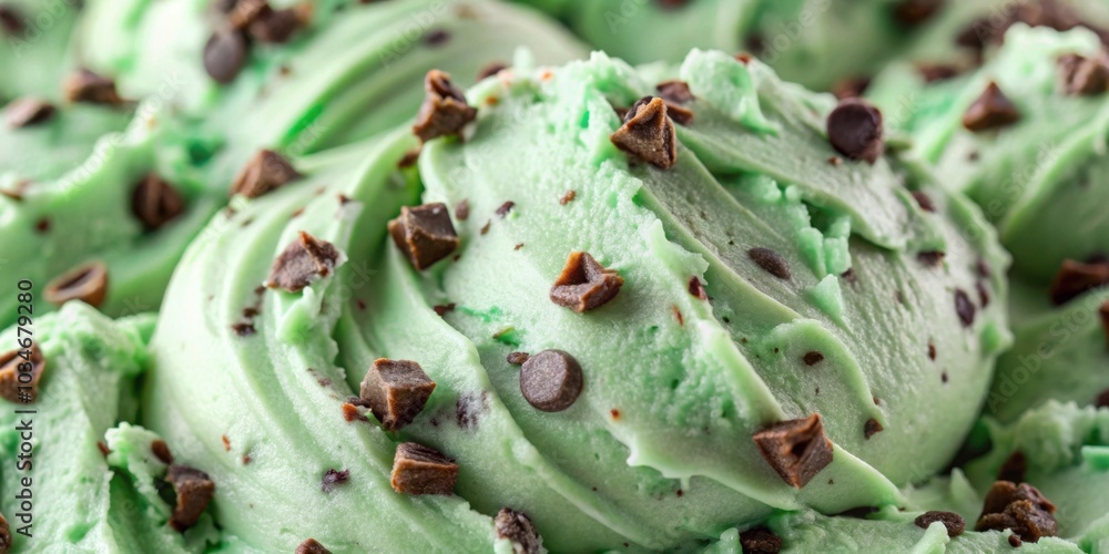 Close-up texture of mint chocolate chip ice cream, mint, chocolate, chip, ice cream, sweet, dessert, green, delicious, creamy Close-up texture of mint chocolate chip ice cream, mint, chocolate, chip, ice cream, sweet, dessert, green, delicious, creamy