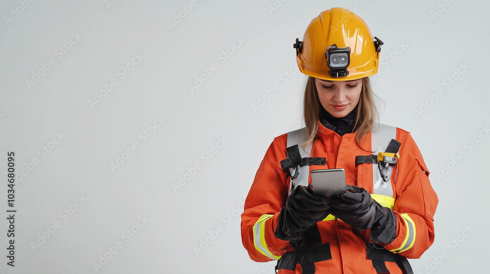 Firefighter Woman Using Smartphone Firefighter Woman Using Smartphone