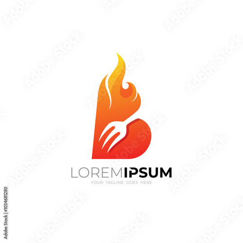B logo and fire design template, barbecue logo, restaurant