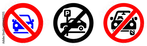 No Parking and No Cars Allowed Sign Set - Red, Black, and Blue