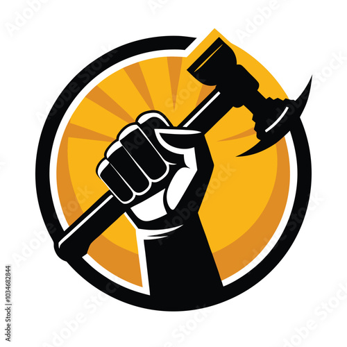 Silhouette hand holding hammer for construction or labor day celebration logo symbol design on white background