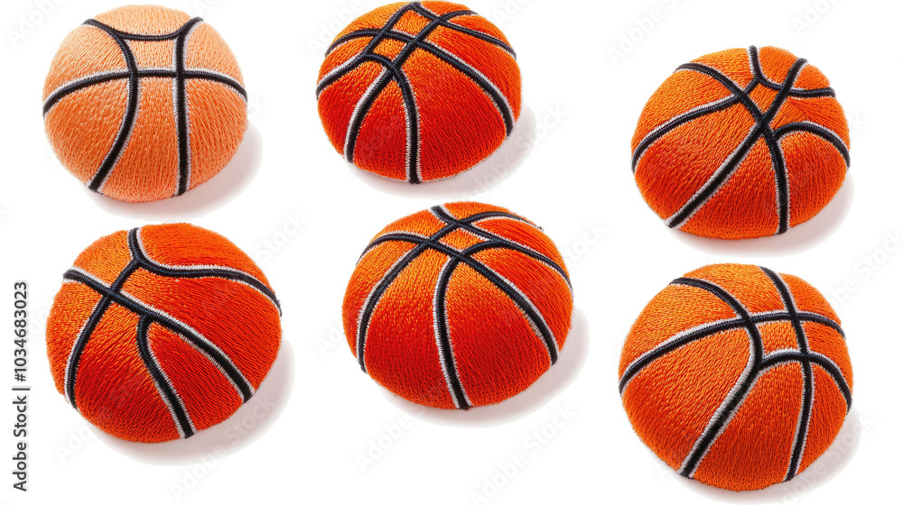 Six Embroidered Basketball Patches on Clear Background Generative AI