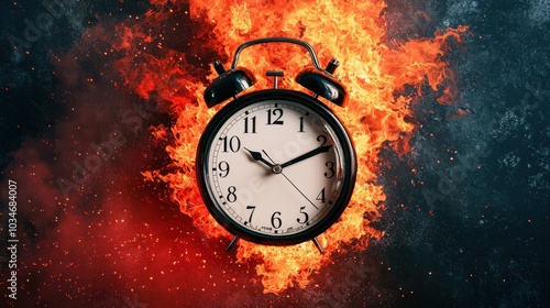 Wallpaper Mural A vintage alarm clock is surrounded by flames, symbolizing urgency and the passage of time amid a cosmic backdrop. Torontodigital.ca