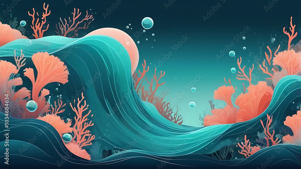 Obraz premium Tranquil Underwater Abstract Scene with Teal and Coral Flow