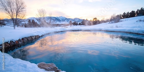 hot springs in the snowy winter landscape