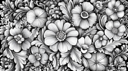 A stunning hand drawn floral pattern featuring intricate designs