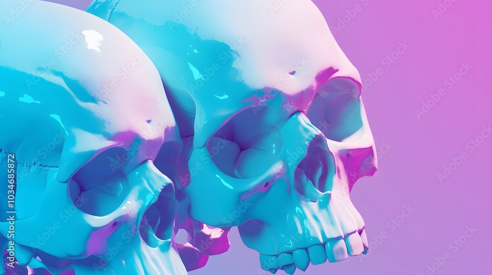 Neon Blue Skull. illustration for Happy Halloween series art background Neon Blue Skull. illustration for Happy Halloween series art background