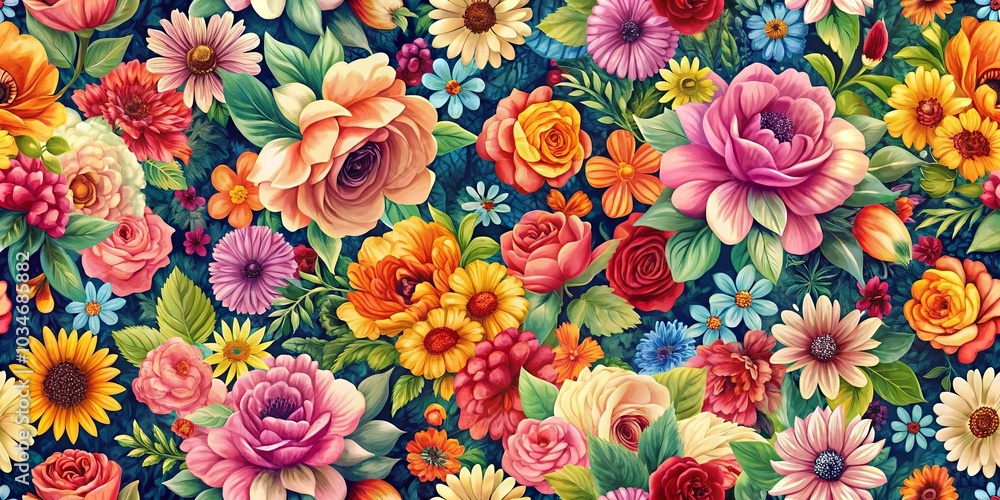 A vibrant tapestry of blooming petals, intertwined in a symphony of colors, creating an ethereal garden of dreams. A vibrant tapestry of blooming petals, intertwined in a symphony of colors, creating an ethereal garden of dreams.