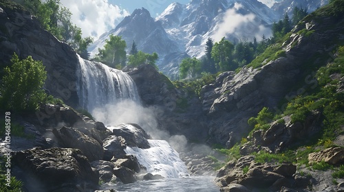 Majestic Mountain Waterfall Cascading Through Rocks