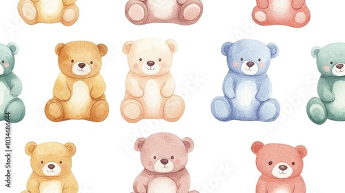 Wallpaper Mural Colorful bear patterns for children hand drawn in watercolor style Torontodigital.ca