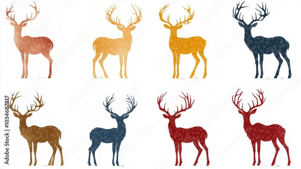 Naklejka premium Six deer silhouettes in different colors.