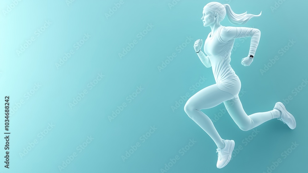 A woman runs with a determined look on her face, with space for text. A woman runs with a determined look on her face, with space for text.