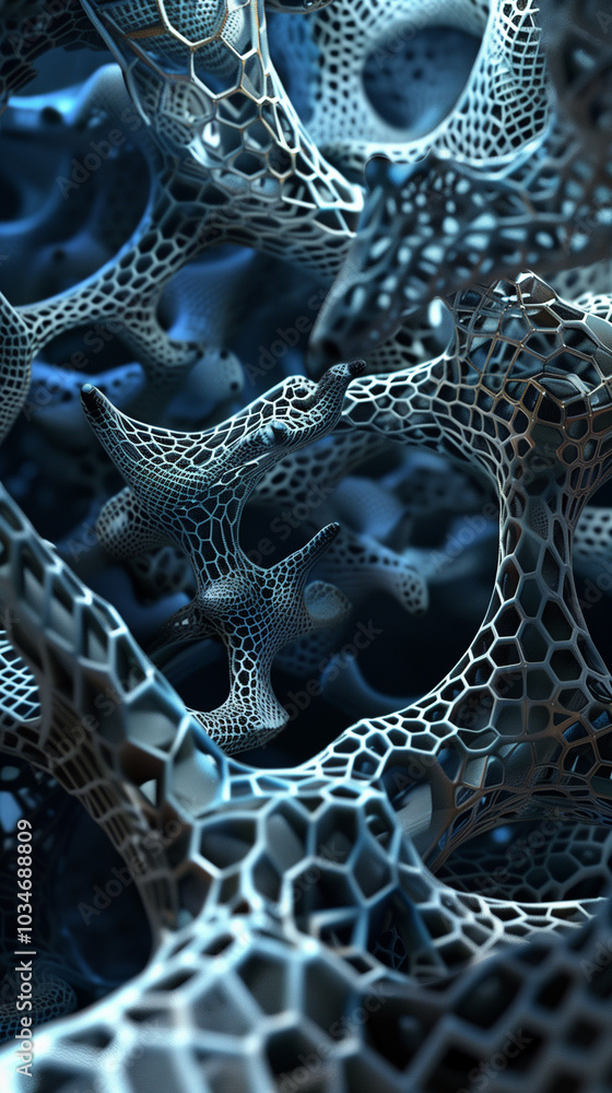 Fototapeta premium Highlighting the beauty of geometric forms, this view unveils complex structures that thrive in a microscopic environment filled with combination textures and shapes