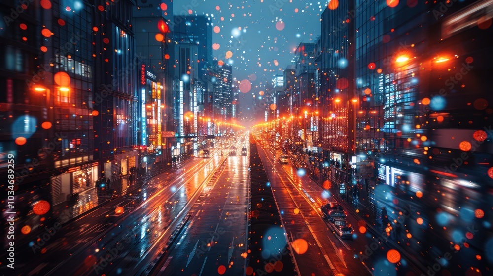 Snowy City Street at Night Snowy City Street at Night