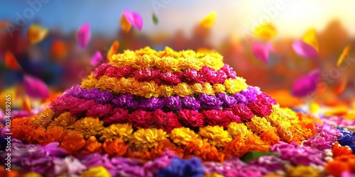 Happy Bathukamma with colorful flowers