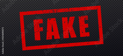 Fake red stamp design elements on transparent background. Fake textured stamp