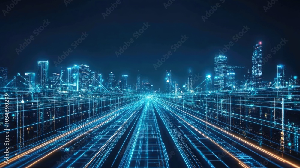 Fototapeta premium AI cities, digital networks, seamless integration, futuristic infrastructure