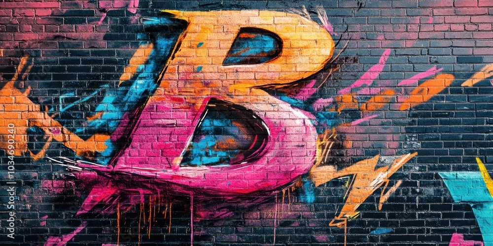 Fototapeta premium Graffiti art on brick wall, colorful.