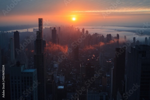 Sunrise over a bustling cityscape, Monday morning, fresh start to the week photo