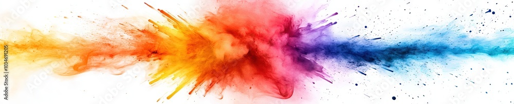 Obraz premium Abstract rainbow color ink splatter swirl background, fantasy flower texture watercolor illustration of paint brush stroke explosion