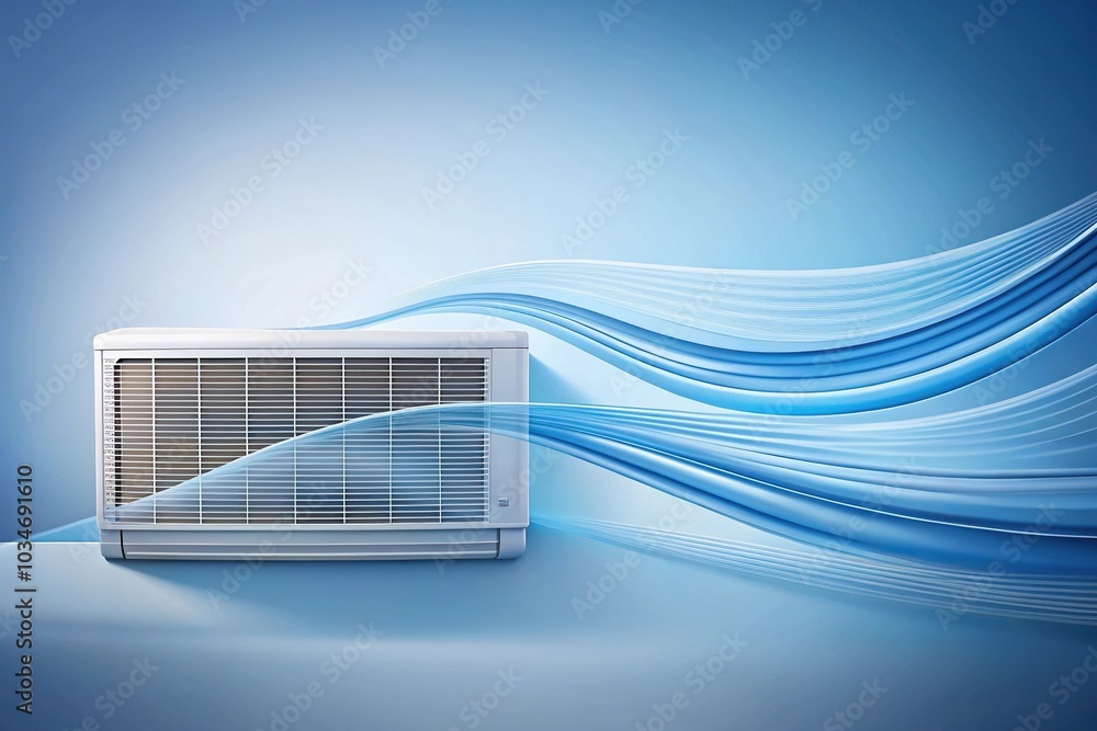 Air conditioner emitting blue clean fresh air waves silhouette Air conditioner emitting blue clean fresh air waves silhouette
