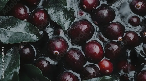 Picturesque cranberry bog with floating red cranberries in the water surrounded by a rural natural environment during the autumn season photo