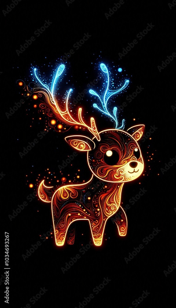 Fototapeta premium deer illustration cartoon 3d neon effect style