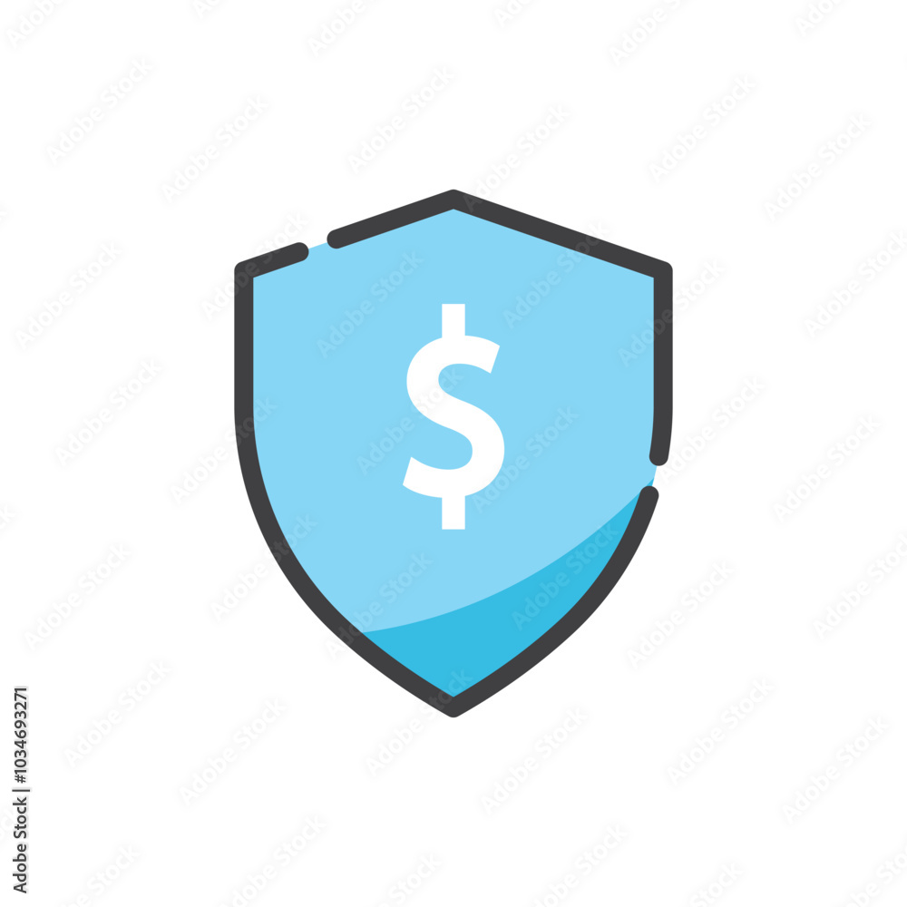 Blue shield with white dollar sign Blue shield with white dollar sign