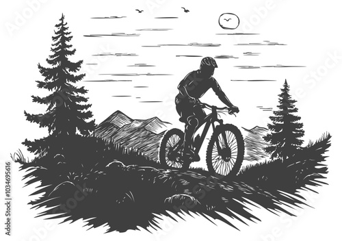 Mountain Biker Riding through Scenic Landscape