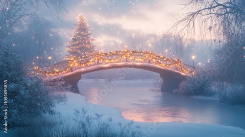 Photorealistic, ultra detailed Christmas scene of a small ice skating rink in a snowy park