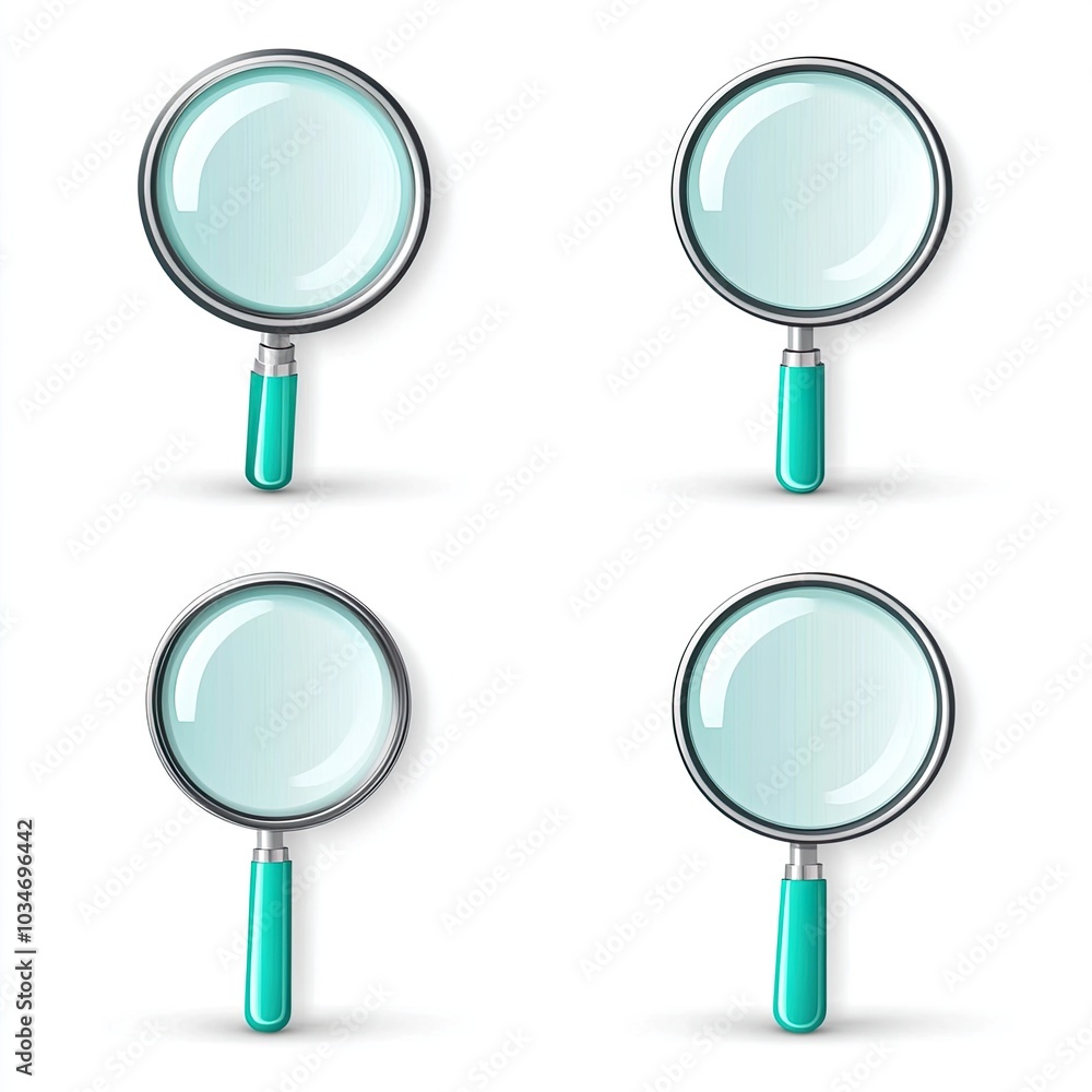 Set of Four Magnifying Glasses with Teal Handles Set of Four Magnifying Glasses with Teal Handles