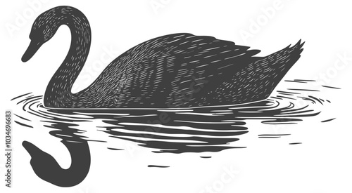 Elegant Black Swan Gliding on Water Surface