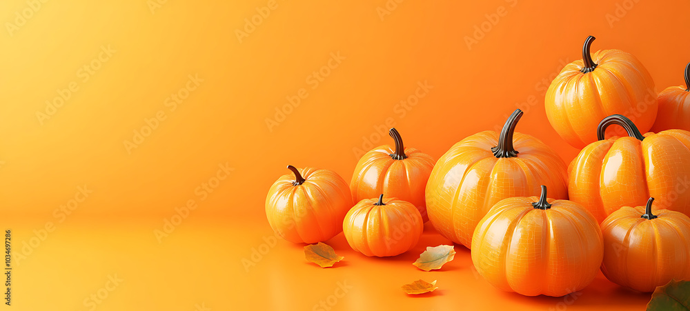 Decorative pumpkins on an orange background Decorative pumpkins on an orange background