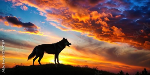 Amidst nature's canvas, the silhouette of a majestic wolf emerges, a sentinel of wilderness.