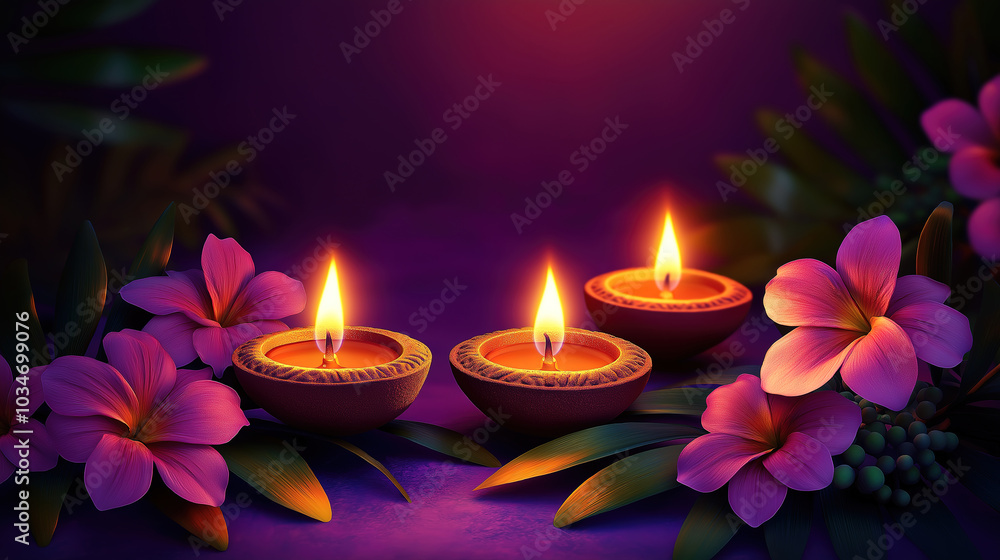 Happy Diwali with vibrant clay diya lamps glowing beautifully during the festival of lights celebration Happy Diwali with vibrant clay diya lamps glowing beautifully during the festival of lights celebration