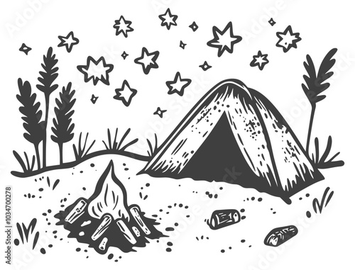 Cozy Camping Scene Under Starlit Sky