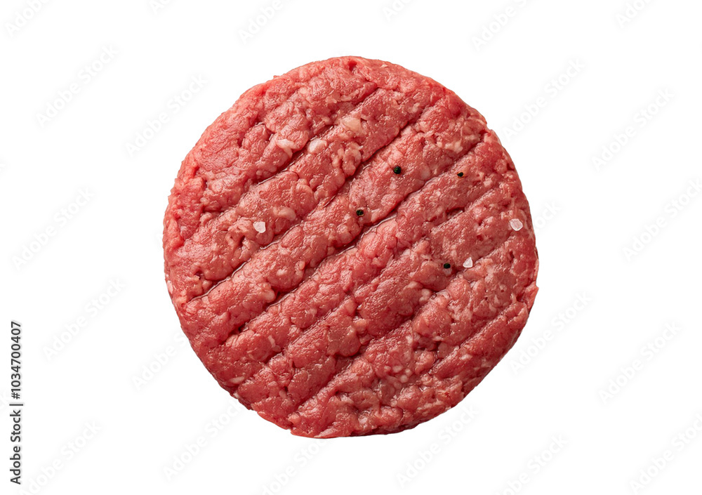 Beef patty top view full length isolated on transparent or white background Beef patty top view full length isolated on transparent or white background