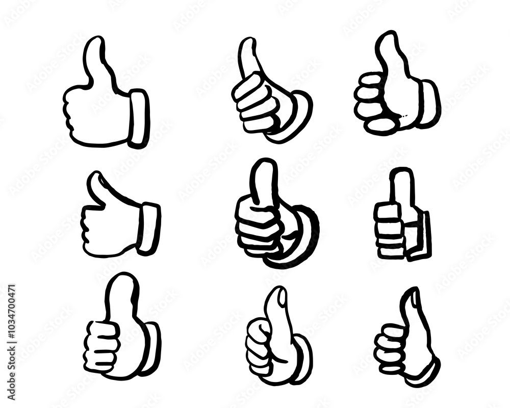 hand drawn set thumbs up variation doodle art style hand drawn set thumbs up variation doodle art style
