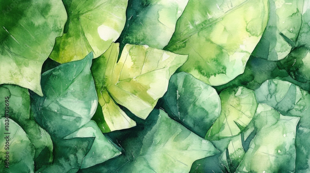 Obraz premium Watercolor artwork featuring shades of green