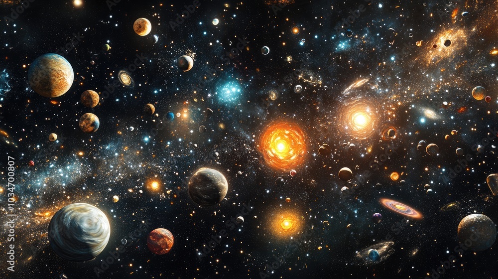 Naklejka premium 3D cartoon rendering of a panoramic space scene featuring a galaxy filled with stars and nebulae