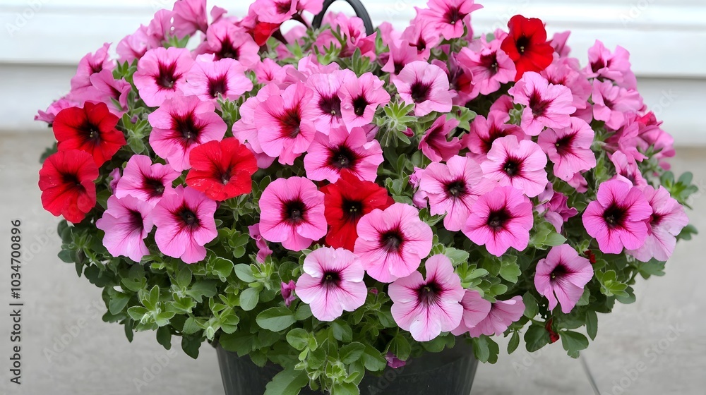 Vibrant Geranium Garden with Bright Pink and Red Flowers Isolated on Background  Colorful Floral Arrangement in Bloom Horticulture and Floriculture Concept