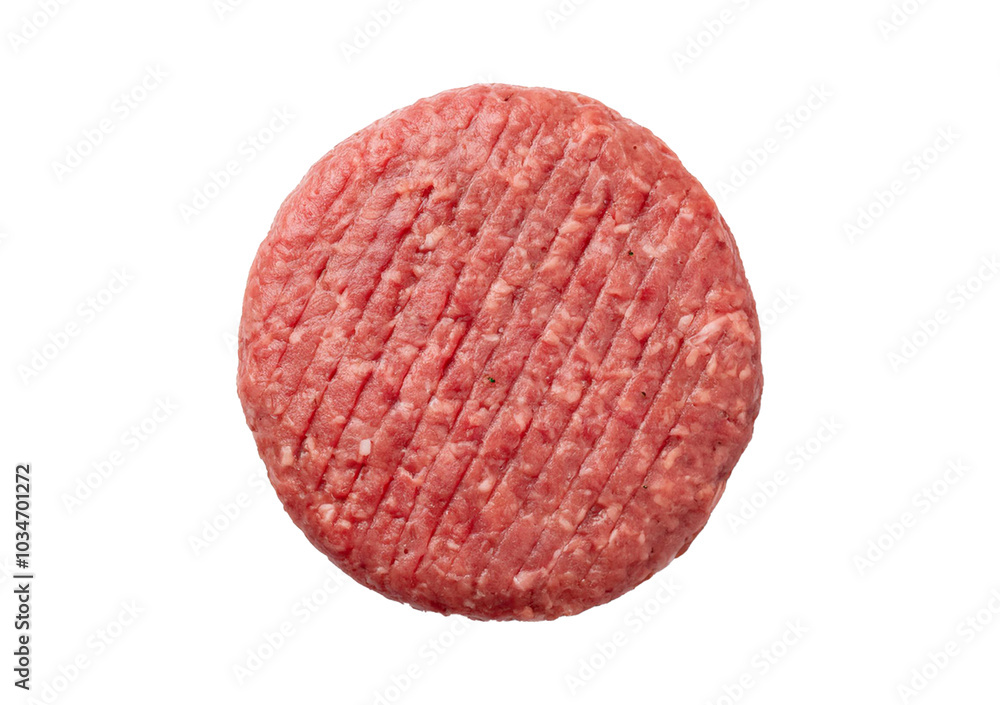 Beef patty top view full length isolated on transparent or white background Beef patty top view full length isolated on transparent or white background