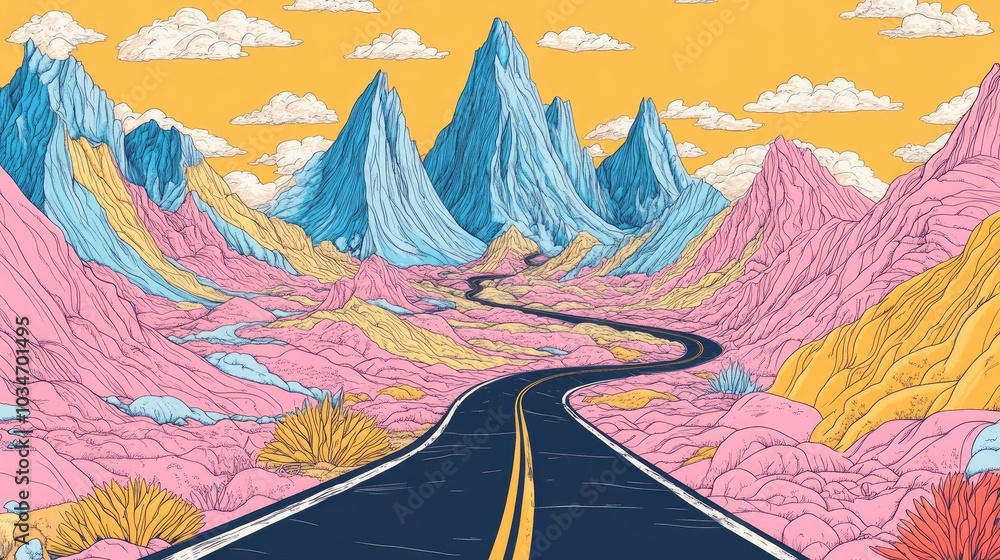 Scenic Mountain Road in a Majestic Mountainous Landscape Scenic Mountain Road in a Majestic Mountainous Landscape