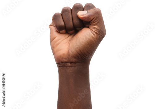 Black Man hand fist isolated on transparent or white background photo