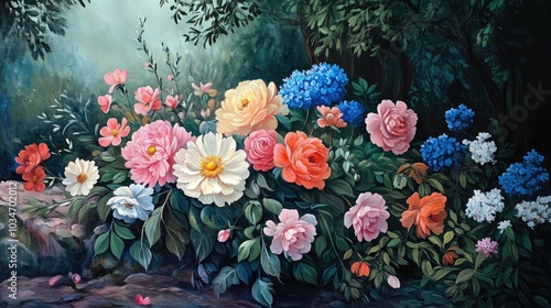 Wallpaper Mural Oil painting depicting a stunning floral arrangement in a natural setting showcasing the elegance of flowers and their beauty in nature Torontodigital.ca